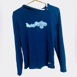 Harley Davidson shirt hoodie with zipper at shoulder- women’s size large